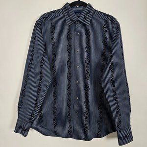 J Campbell Y2K Textured Felt Striped Mens Large Long Sleeve Blue Button Shirt